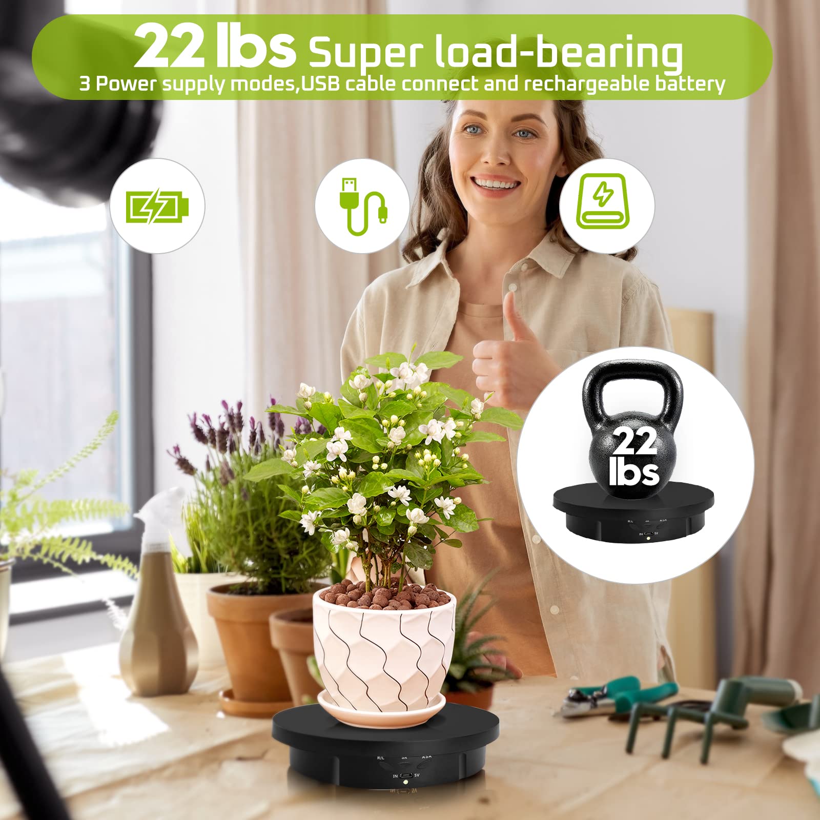 Jayegt 3 In 1 Motorized Rotating Display Stand With 5.74/7.08/8.66 Inch Replacement Cover,Max 22Lbs Load , 3D Models, Cake -Blac