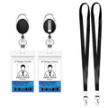 Retractable Badge Reel With Claw Clasp And Clip For Id Card Holders (2 Id Cases 2 Retractable Reels 2 Lanyards Black)