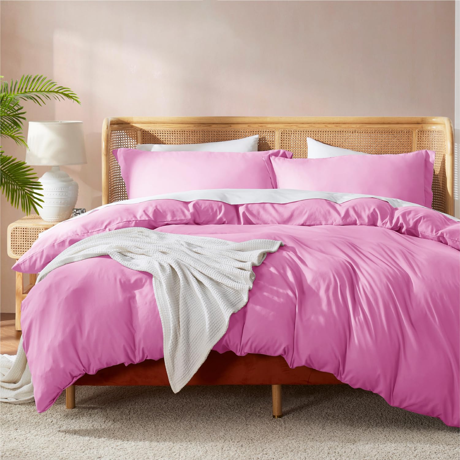 Nestl Light Pink Duvet Cover Full Size - Soft Double Brushed Full Size Duvet Cover Set, 3 Piece, With Button Closure, 1 Duvet Co