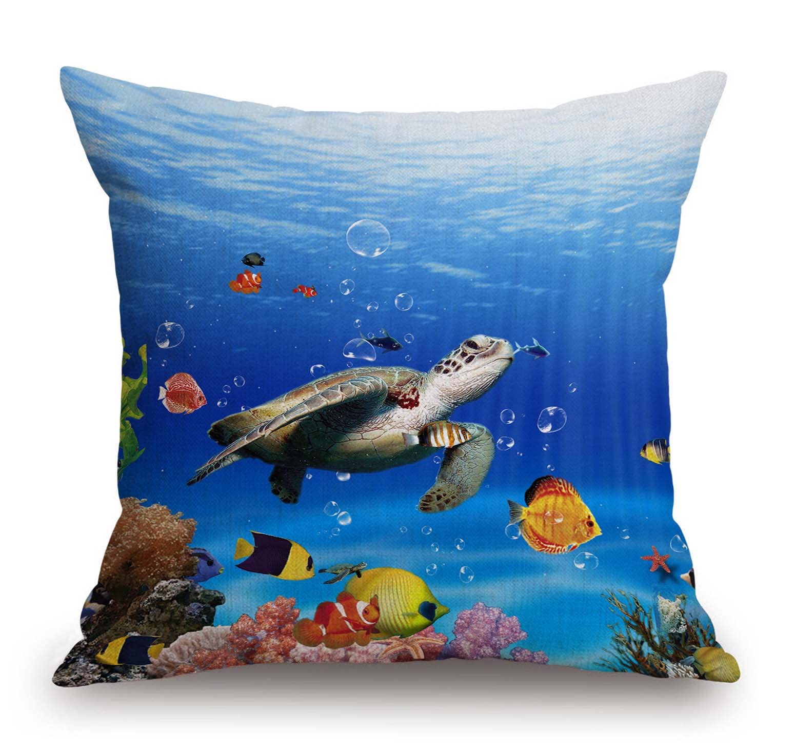 Tssohu Ocean Underwater Marine Life Outdoor Throw Pillow Cover Sea World Animals Tropical Fish With Turtles Coral Decorative Pil
