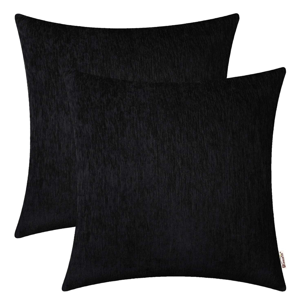 Brawarm Chenille Throw Pillow Covers 20X20 Inches - Black Chenille Pillow Covers Pack Of 2, Solid Dyed Soft Chenille Pillow Case
