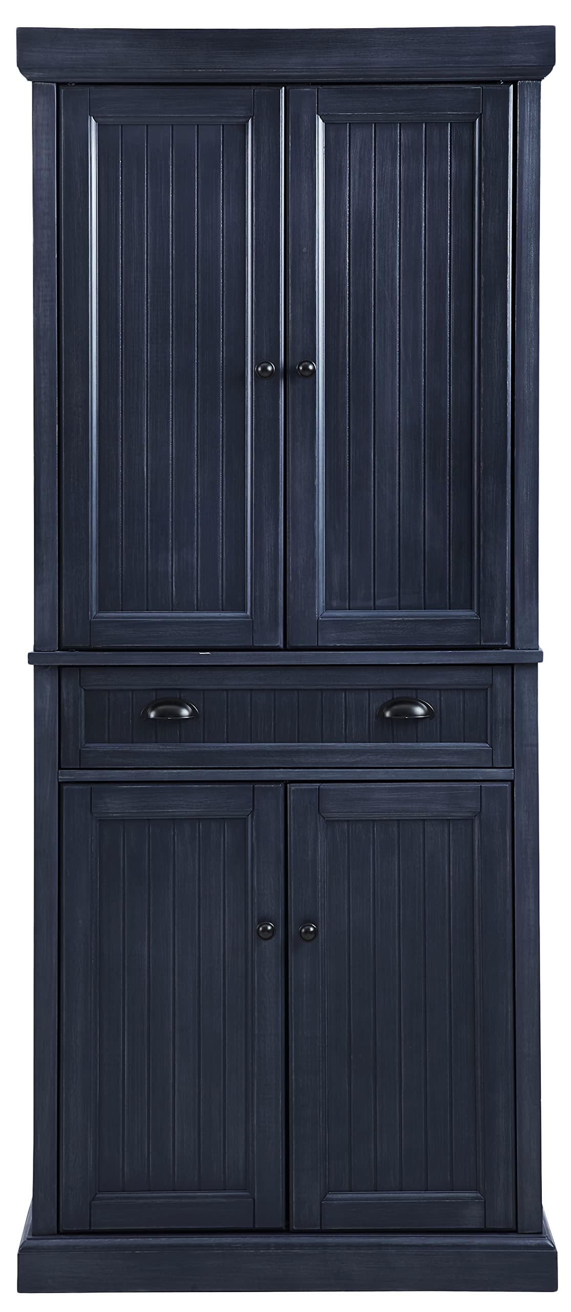Crosley Furniture Seaside Coastal Pantry Storage Cabinet with Shelves, Kitchen, Dining, or Laundry Room, Distressed Navy