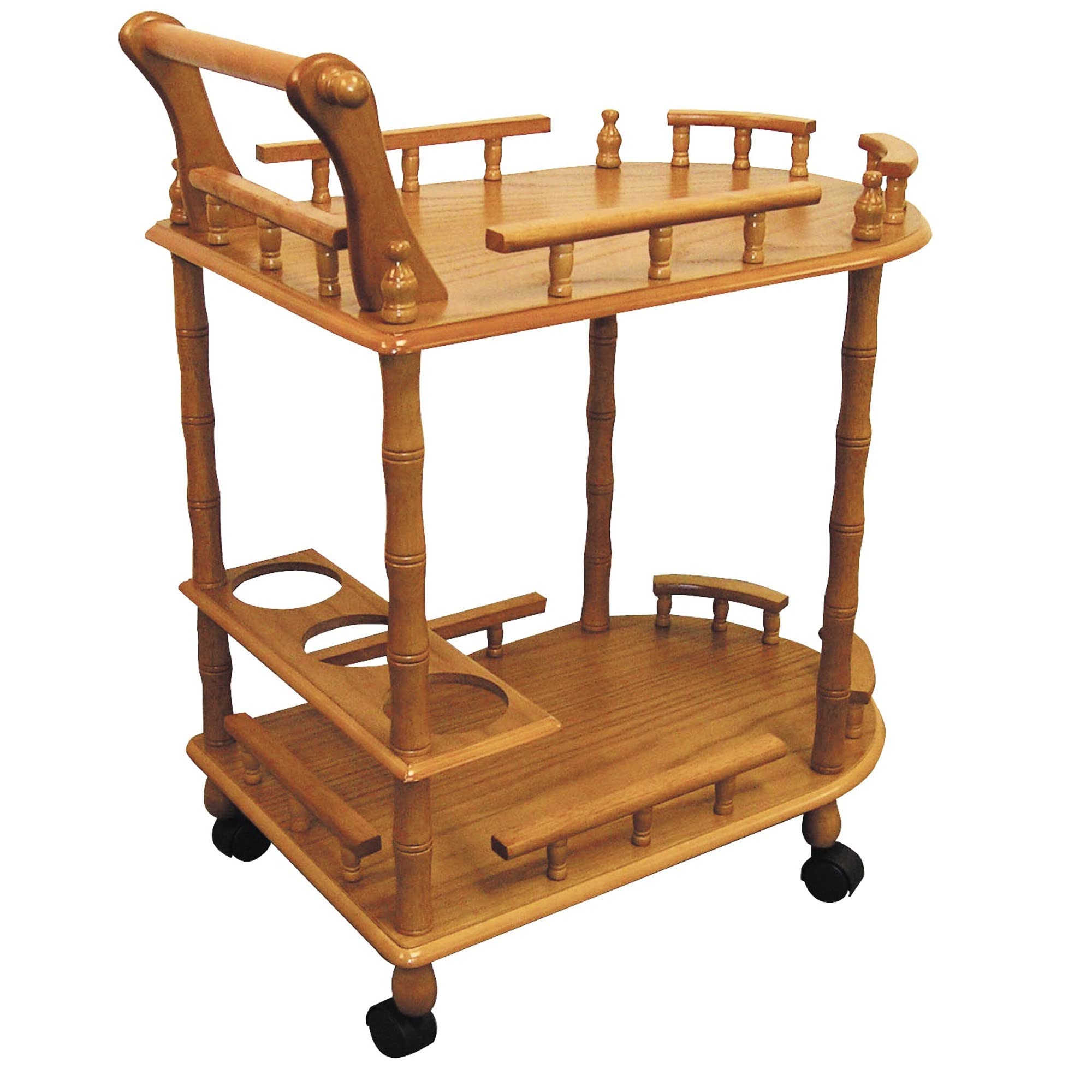 HomeRoots Wood Oak Finish Rolling Wine Bar Cart