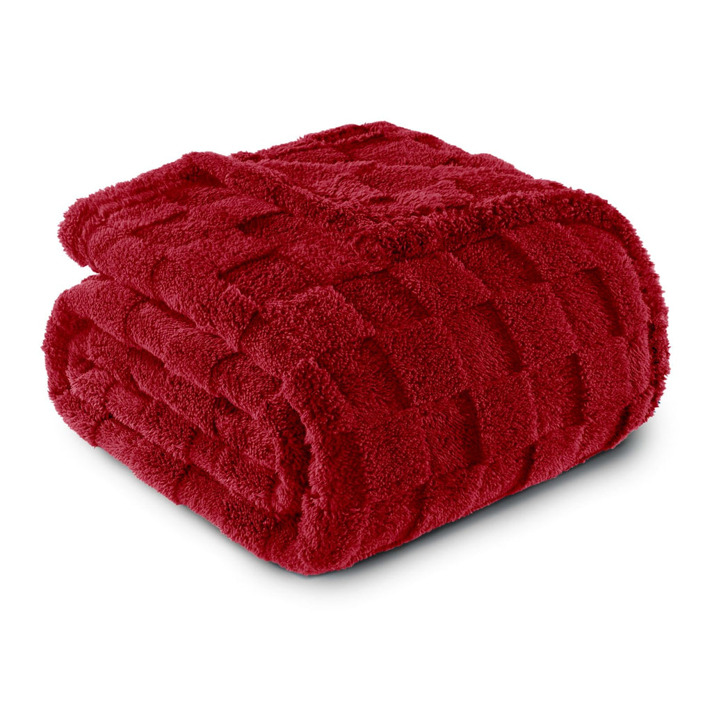 Exclusivo Mezcla King Size Flannel Fleece Blanket, Super Soft 3D Checkered Jacquard Bed Blanket, Cozy Fluffy Lightweight Blanket