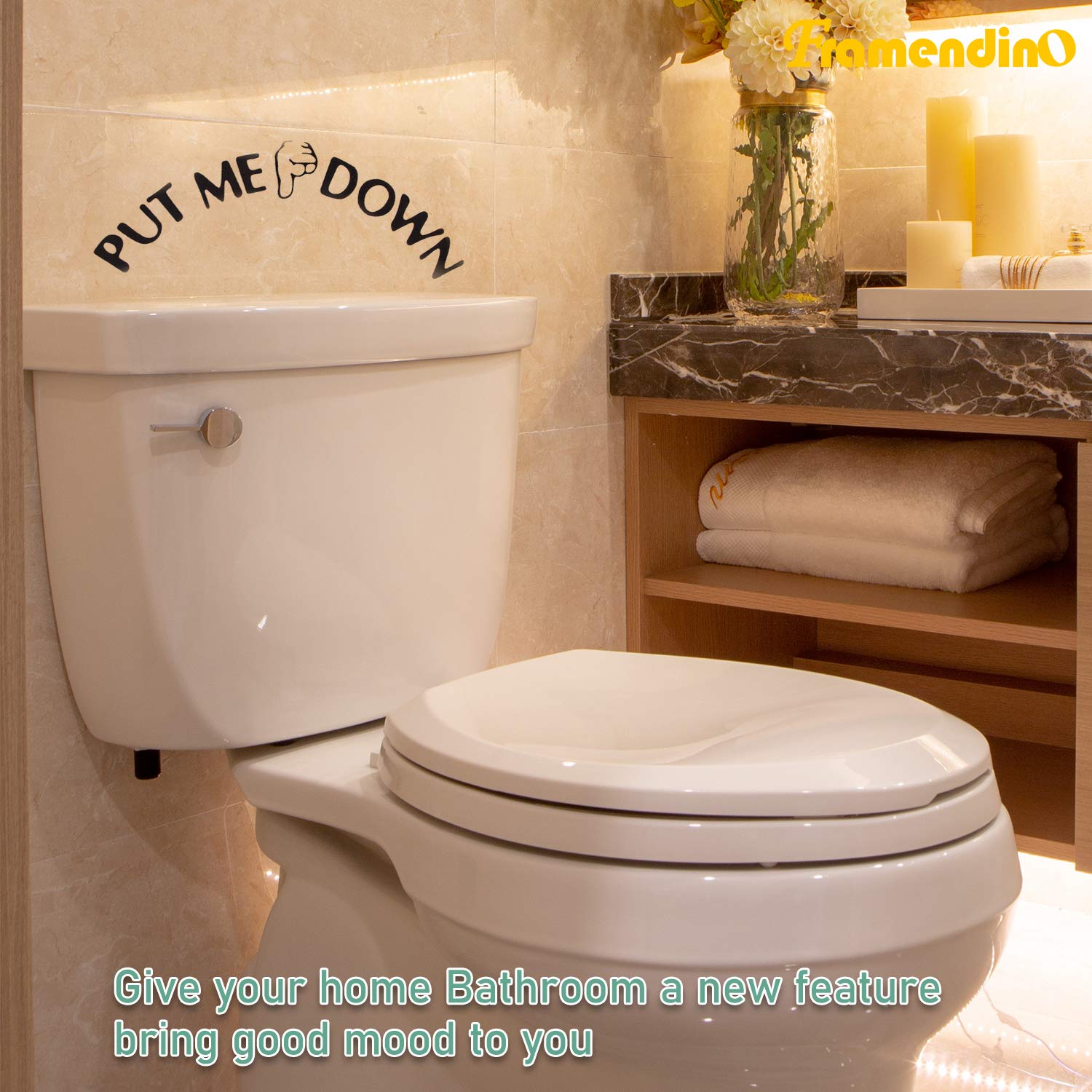 Framendino, 4 Pack Funny Reminder Decoration Put Me Down Toilet Seat Decal Sticker For Bathroom Black