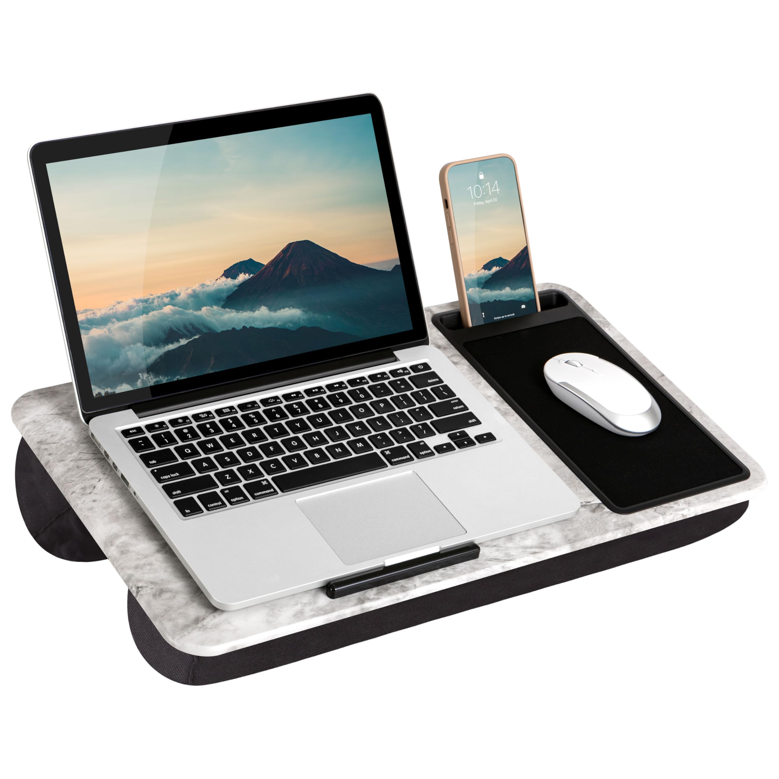 Lapgear Home Office Lap Desk With Device Ledge, Mouse Pad, And Phone Holder - White Marble - Fits Up To 15.6 Inch Laptops - Styl