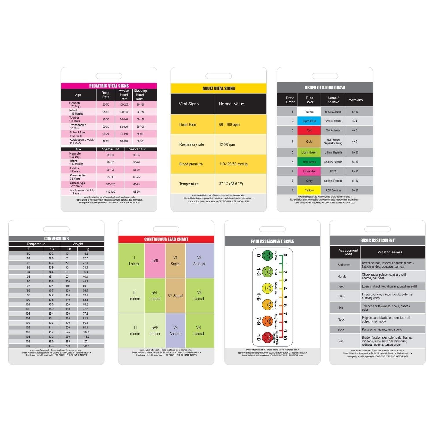 Essential Cna/Ma/Tech Vertical Reference 7 Badge Card Set - Perfect For Technicians, Medical Assistants And Certified Nursing As