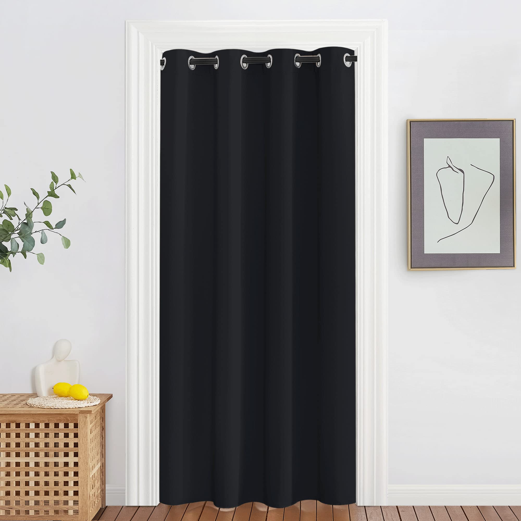 NICETOWN Black Blackout Curtain 78 inches Long - Thermal Insulated Grommet Soundproof Heat & Cold Blocking Privacy Doorway Curta