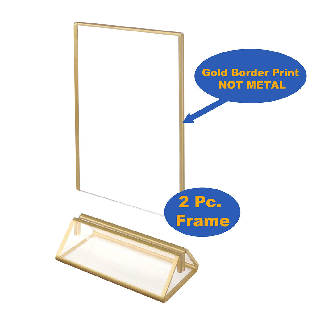Niubee 12Pack 5 X 7 Clear Acrylic Wedding Table Number Holder Stands With Gold Borders, Double Sided Gold Picture Frames Sign Ho
