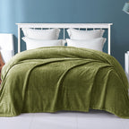 Exclusivo Mezcla Olive Green Fleece King Size Blanket For Bed, 90X104 Inches Soft Cozy 3D Decorative Jacquard Flannel Blankets,