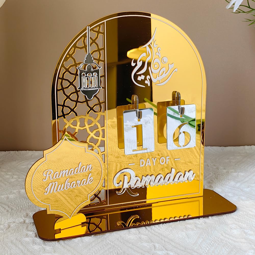 Acrylic Ramadan Countdown Calendar Mirror Golden Ramadan Decorations Eid Mubarak Count Down Desk Calendars Muslim Festival Remin