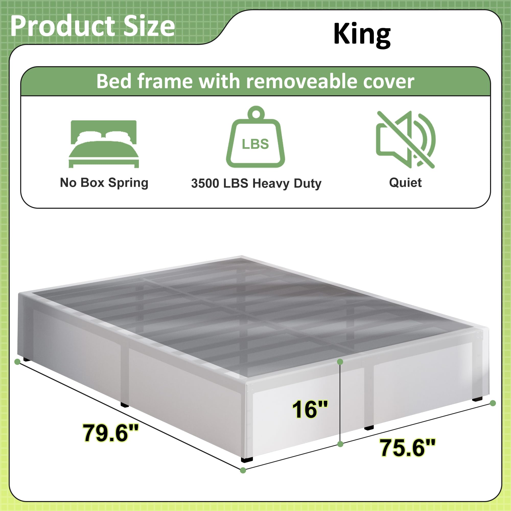 Upcanso 16 Inch King Size Bed Frame With White Skirt Cover, Metal King Bed Frame With Storage, No Box Spring Needed, Heavy Duty, Easy Assembly, Noise Free, Mattress Foundation