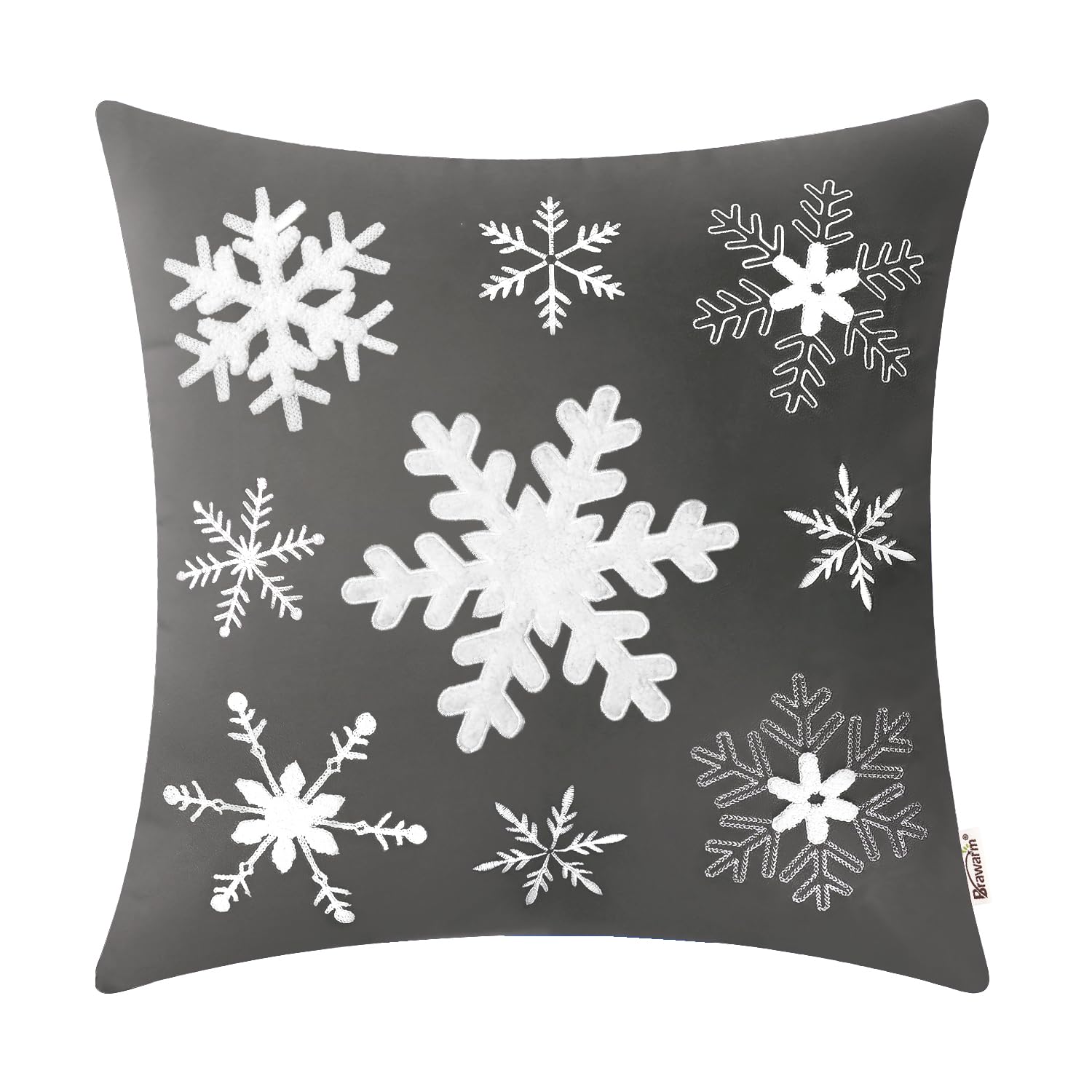 Brawarm Christmas Pillow Cover 18 X 18 Inches, Gray Snowflake Embroidered Pillow Cover, Soft Velvet Decorative Throw Pillow For