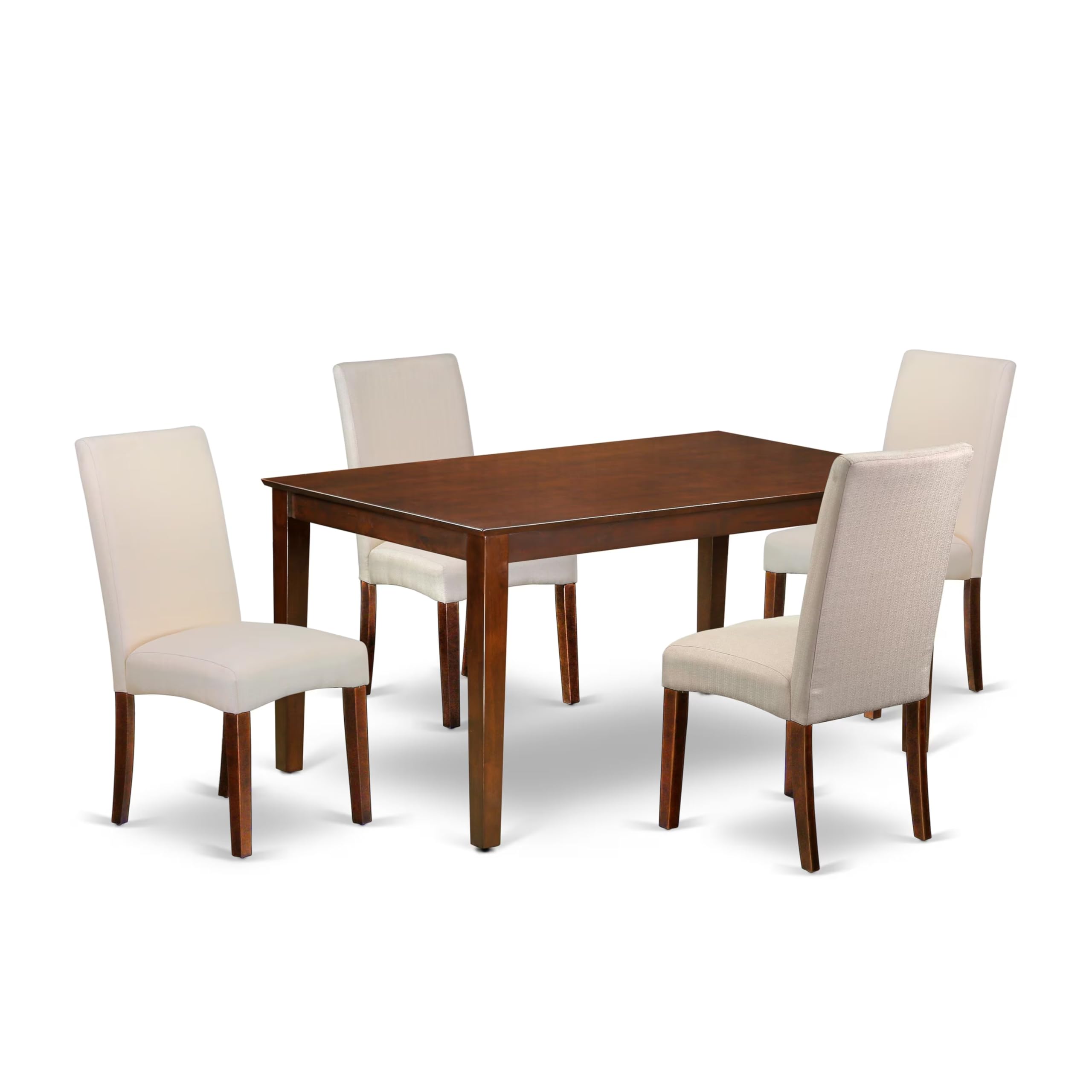 East West Furniture Cadr5-Mah-01 5 Piece Modern Dining Table Set Includes A Rectangle Wooden Table And 4 Cream Linen Fabric Upholstered Chairs, 36X60 Inch, Mahogany
