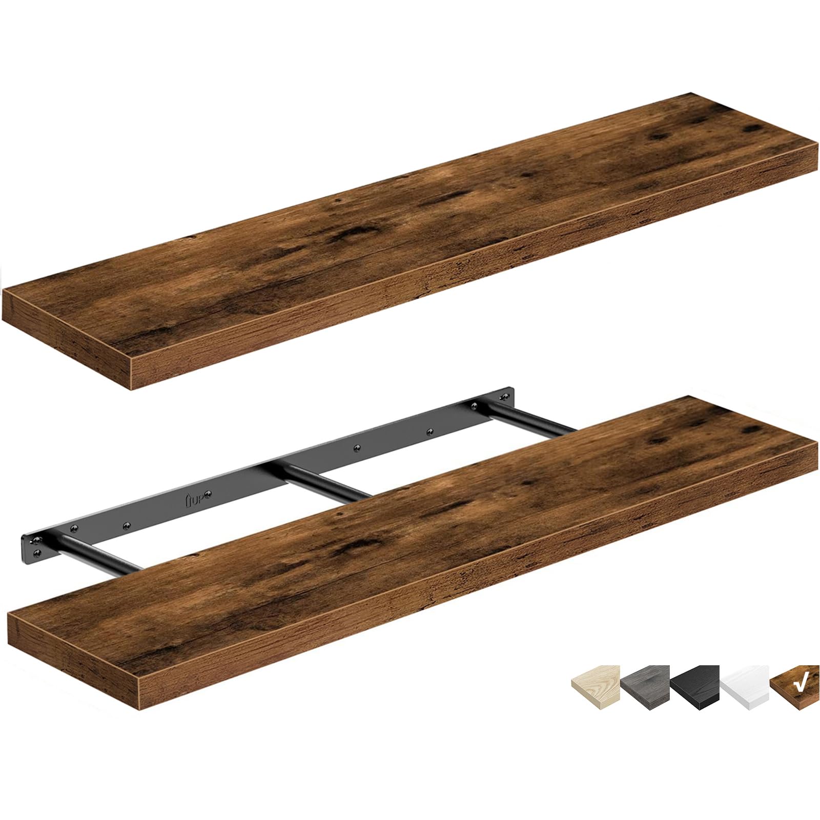 QEEIG Bathroom Shelves 40 inches Long Floating Shelf for Wall 40 x 9 inch Set of 2, Rustic Brown (008-100BN)