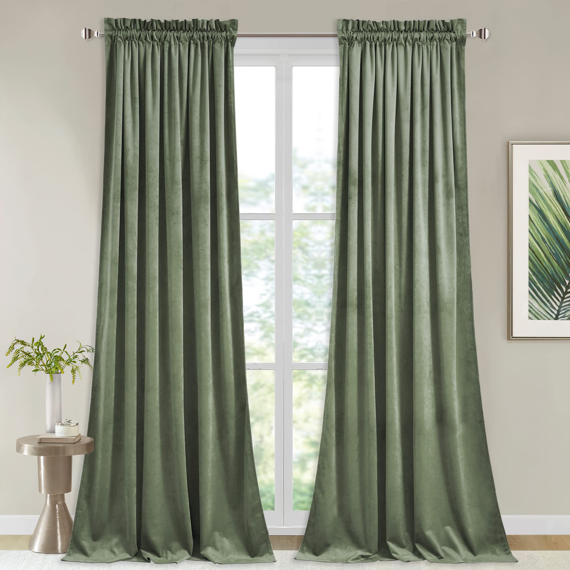 Stangh Sage Green Velvet Curtains For Nursery Bedroom Rod Pocket Room Darkening Privacy Curtain Panels Heritage Plush Heat Insul