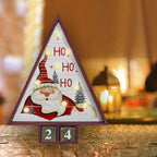 E-View Wooden Advent Countdown Calendar With Lights And 2 Blocks - Days Until Christmas Countdown - Wood Snowman Santa Christmas