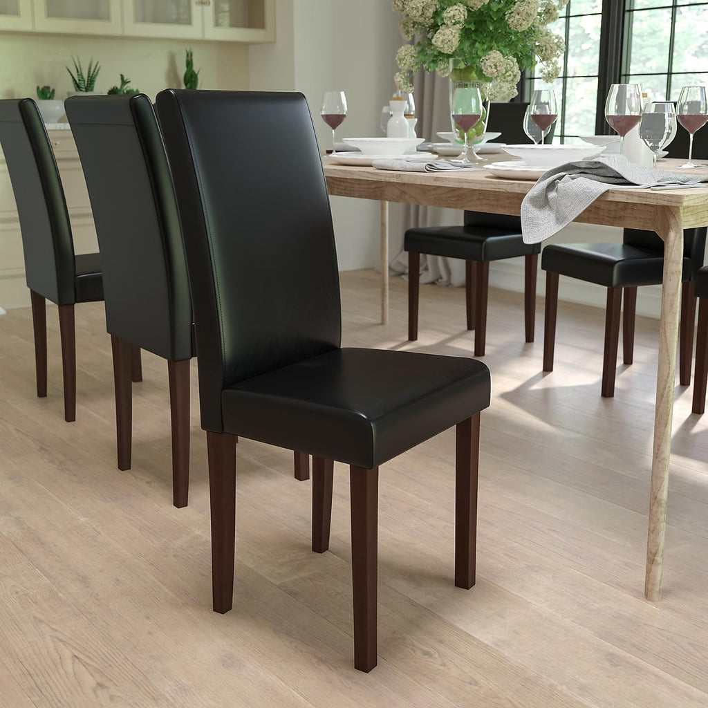 Flash Furniture Greenwich Series Black Leathersoft Upholstered Panel Back Mid-Century Parsons Dining Chair