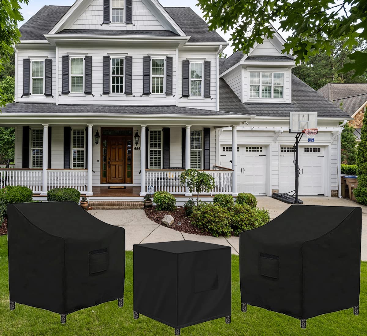 Siruiton 3 Piece Outdoor Veranda Patio Garden Furniture Cover Set With 420D Durable And Water Resistant Fabric,Fit For Outdoor Wicker Patio Furniture Sets/Rattan Chair Conversation Sets-Balck