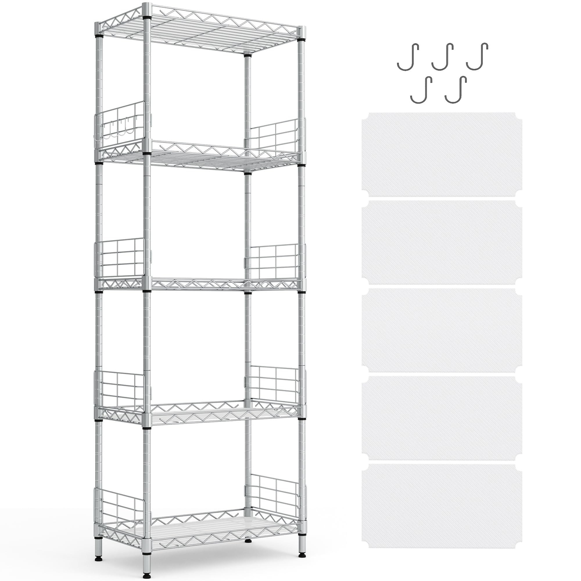 Linsy Home Pantry Storage Shelves, 5-Tier Adjustable Heavy Duty Metal Storage Shelf, 59' Tall Standing Shelf, Upgrade Steel Wire Rack Organizer For Kitchen, Bathroom, Garage, Living Room, White