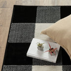 HomeRoots Black Polypropylene 10’ x 13’ Monochromatic Gingham Pattern Indoor Area Rug