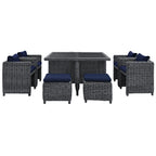 Modway Summon Wicker Rattan Outdoor Patio Sunbrella 9-Pc Dining Set In Canvas Navy