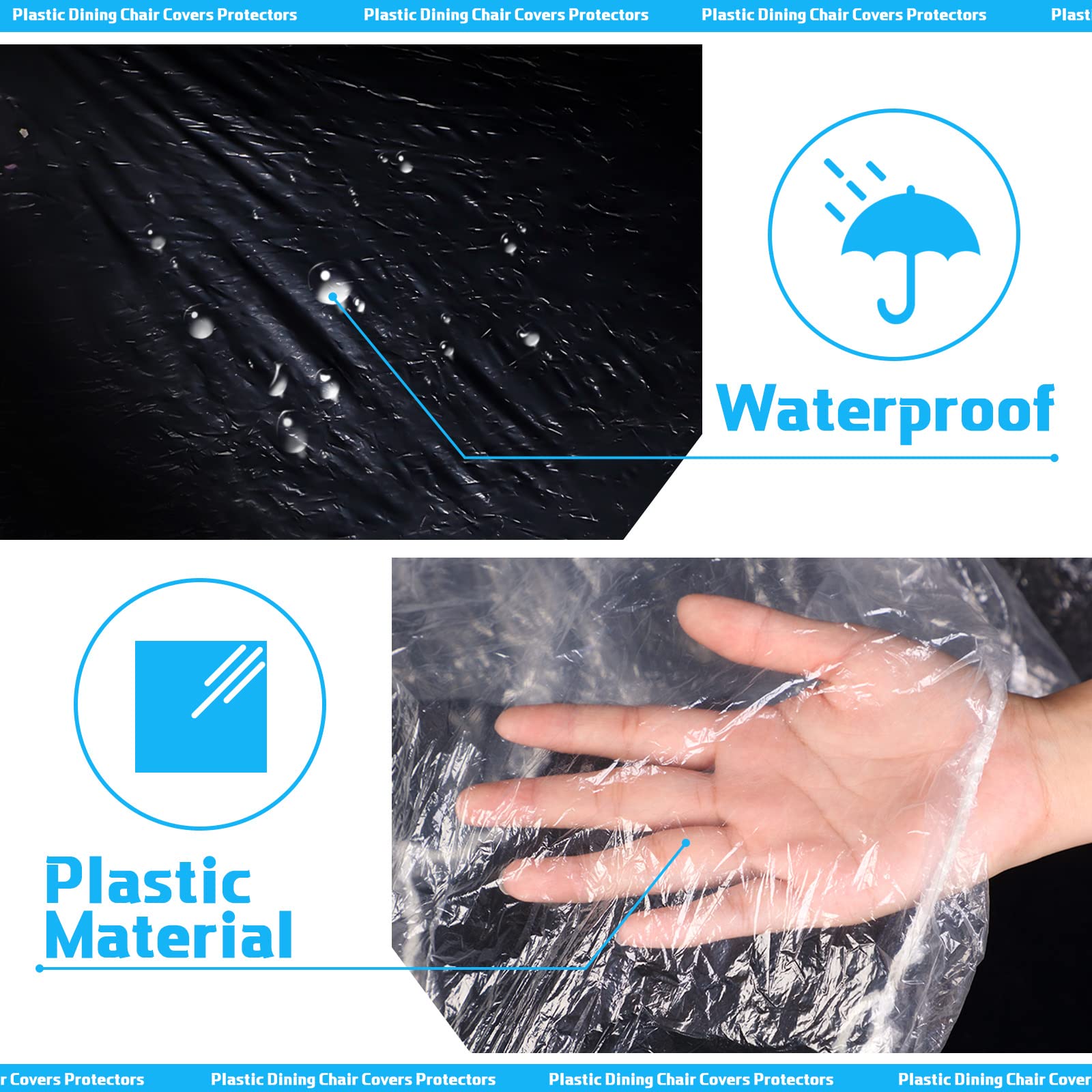 Remagr Clear Plastic Dining Chair Covers ? 8 Pieces Waterproof Protectors for 21x20 Inch Chairs