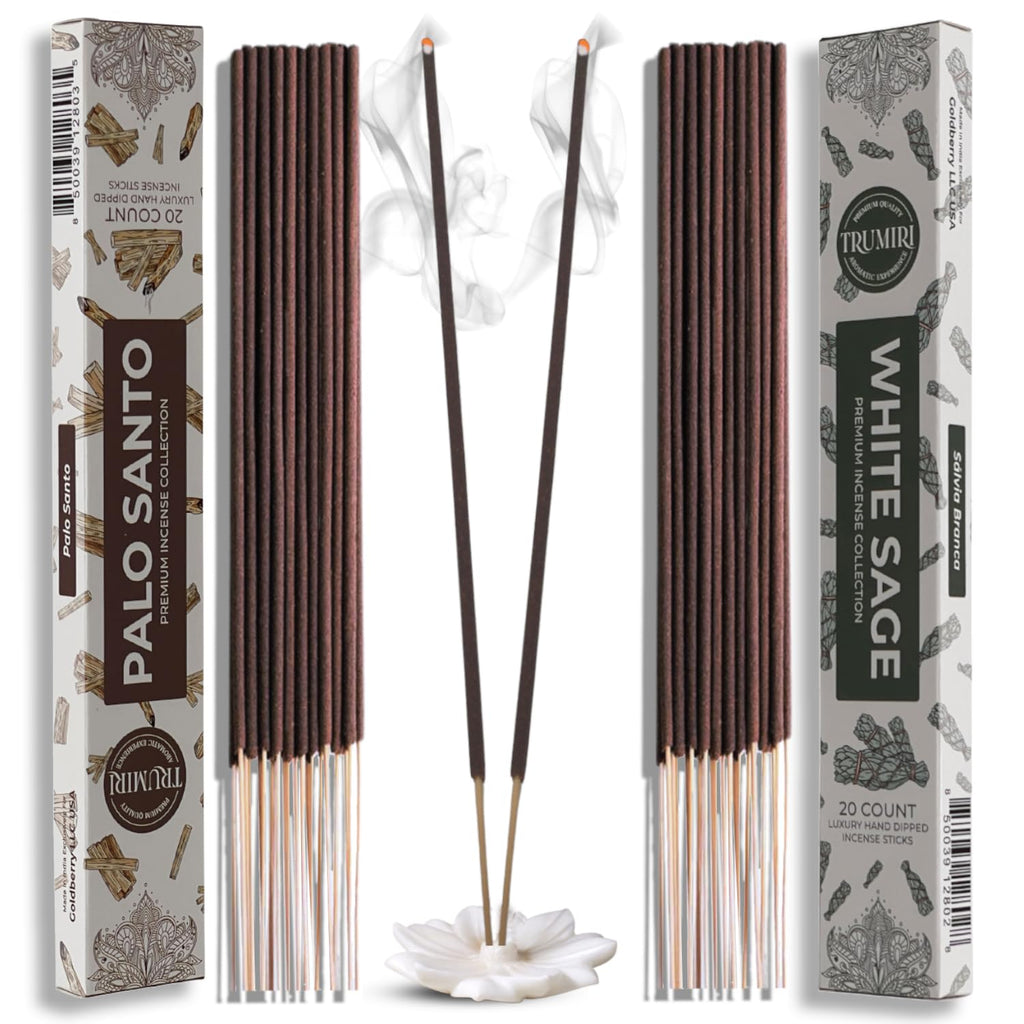 Trumiri Incense Sticks - Combo Pack of 40 Insence-Sticks - 20 Palo Santo + 20 White Sage - Cleansing Insense - Insents - Incents