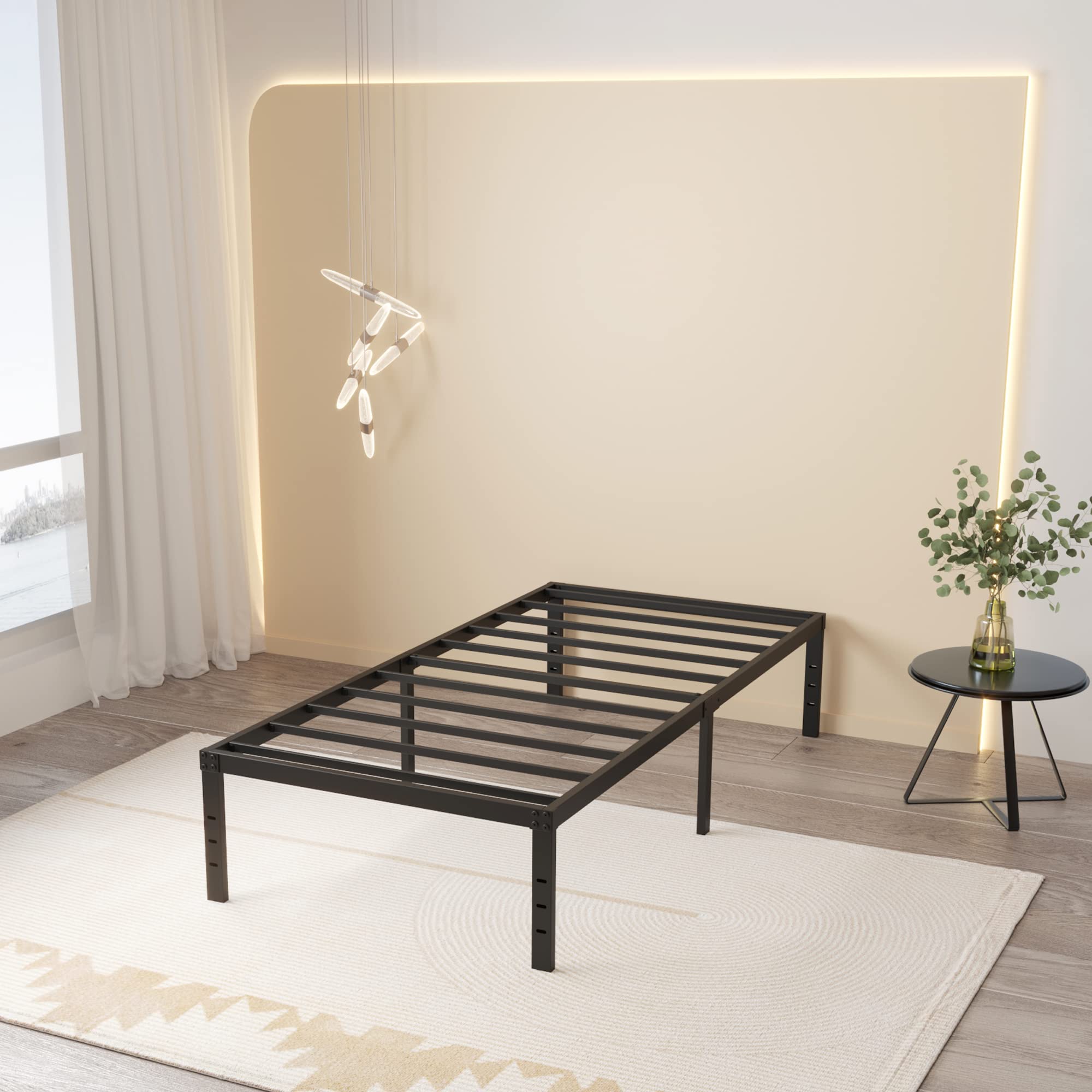Maenizi 16 Inch Metal Twin Xl Platform Bed Frame Support Up To 2500 Lbs, No Box Spring Needed, Easy Assembly, Noise Free, Black