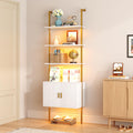 Yusong 73 Tall Bookshelf with Cabinet and RGB LED Lights, 7Color Adjustable Industrial Ladder Wall Mount Shelf, Frame Bookcase
