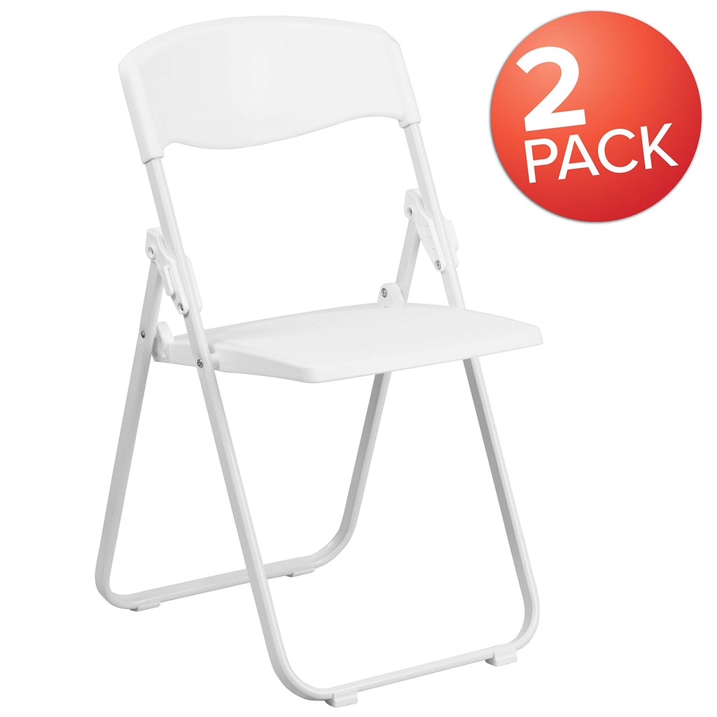Flash Furniture 2 Pack Hercules Series 500 Lb. Capacity Heavy Duty White Plastic Folding Chair With Built-In Ganging Brackets