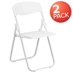 Flash Furniture 2 Pack Hercules Series 500 Lb. Capacity Heavy Duty White Plastic Folding Chair With Built-In Ganging Brackets