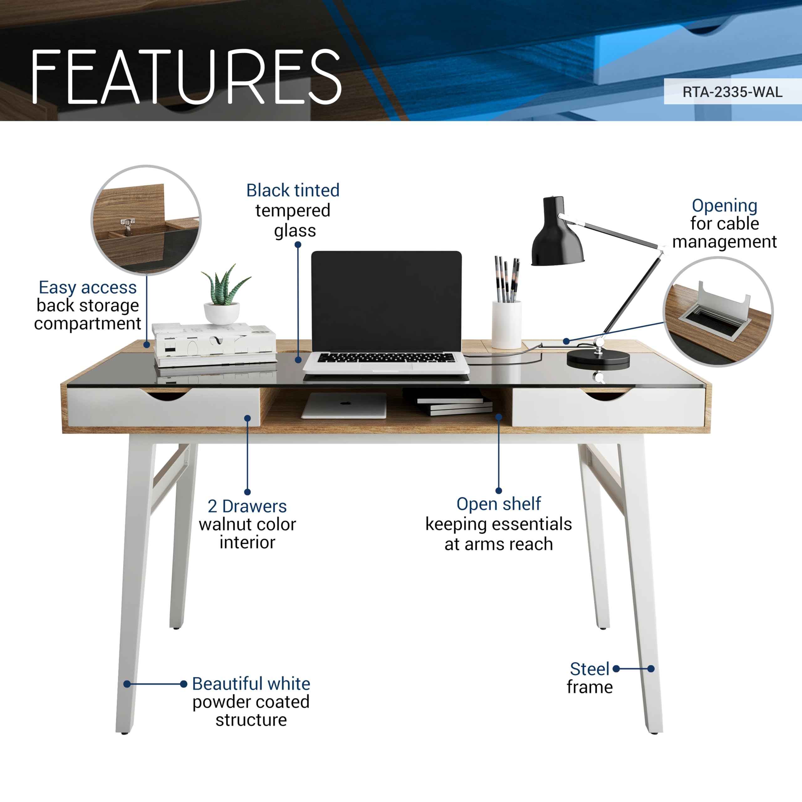 Techni Mobili Compact Multiple Storage Computer Desk, 51X23.5X30, Walnut