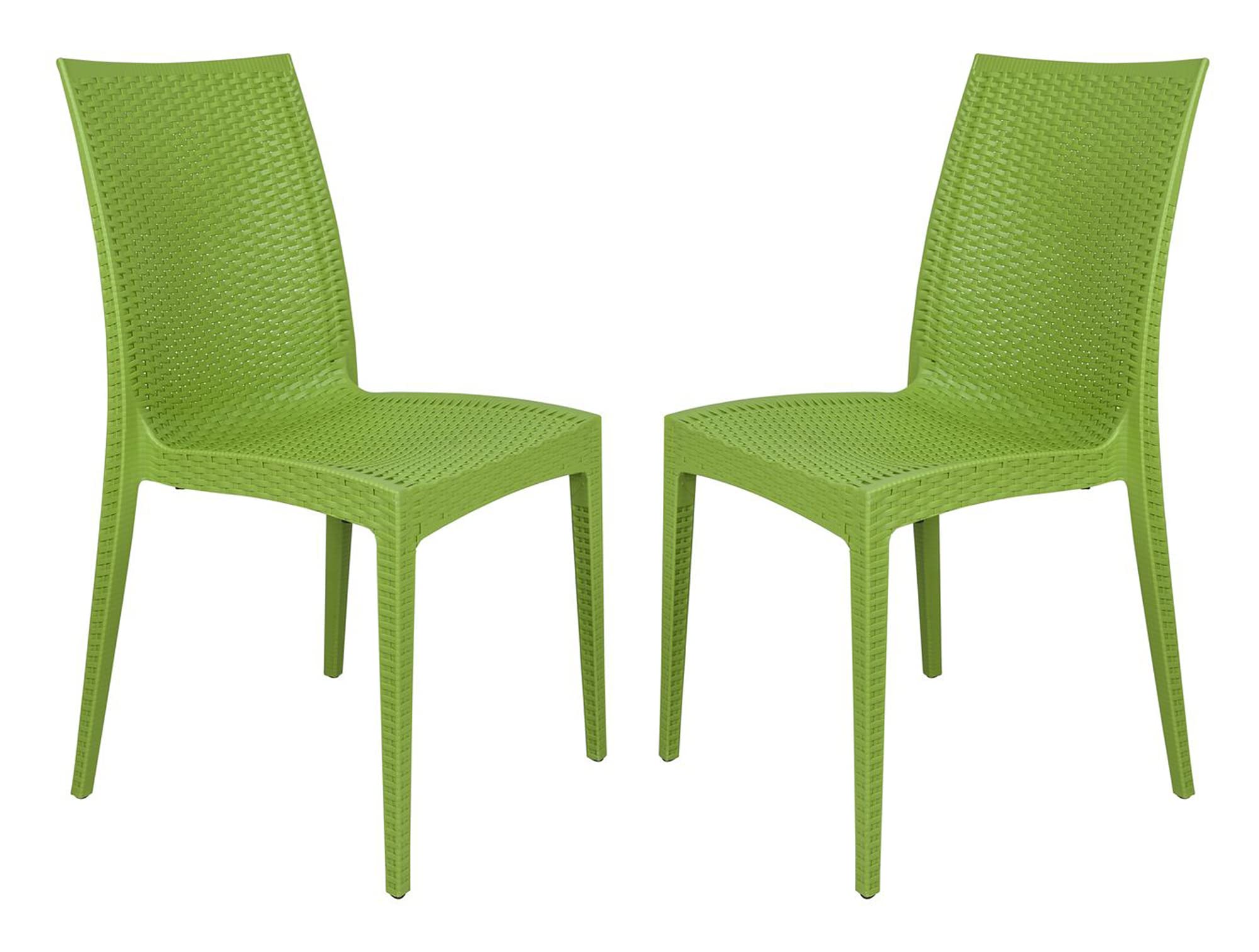 LeisureMod Modern Indoor/Outdoor Home Decorative Furniture Weave Mace Dining Chair (Armless), Set of 2 - Green