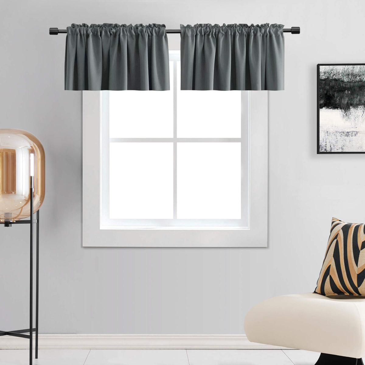 Donren Medium Grey Valance -Basement Valances For Small Window With Rod Pocket (2 Panels,42 By 18 Inch)