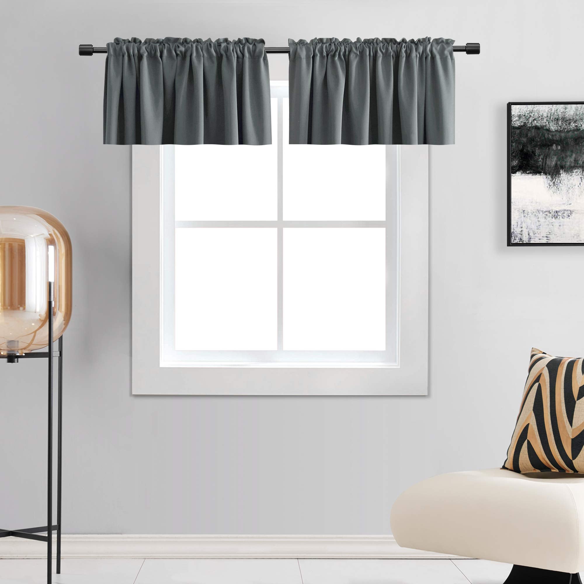 Donren Medium Grey Valance -Basement Valances For Small Window With Rod Pocket (2 Panels,42 By 18 Inch)