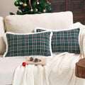 Jojogogo Green Tartan Plaid Christmas Lumbar Pillow Covers 12X20 Set Of 2 With Trim, 12 X 20 Green Christmas Outdoor Lumbar Pill