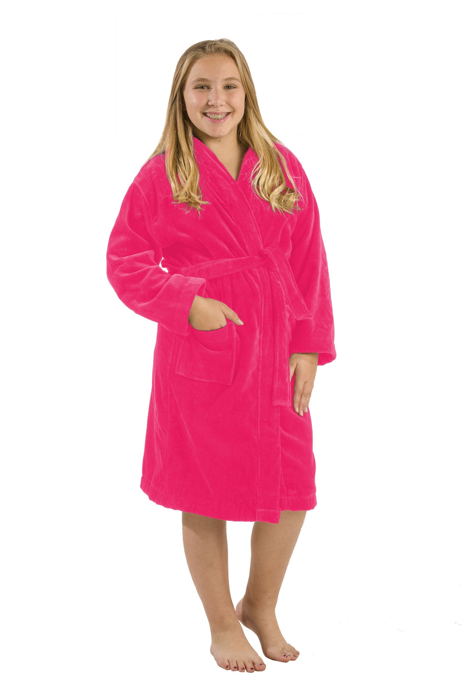 By Lora Hooded Plush Robe Bathrobe, Hot Pink, X-Large