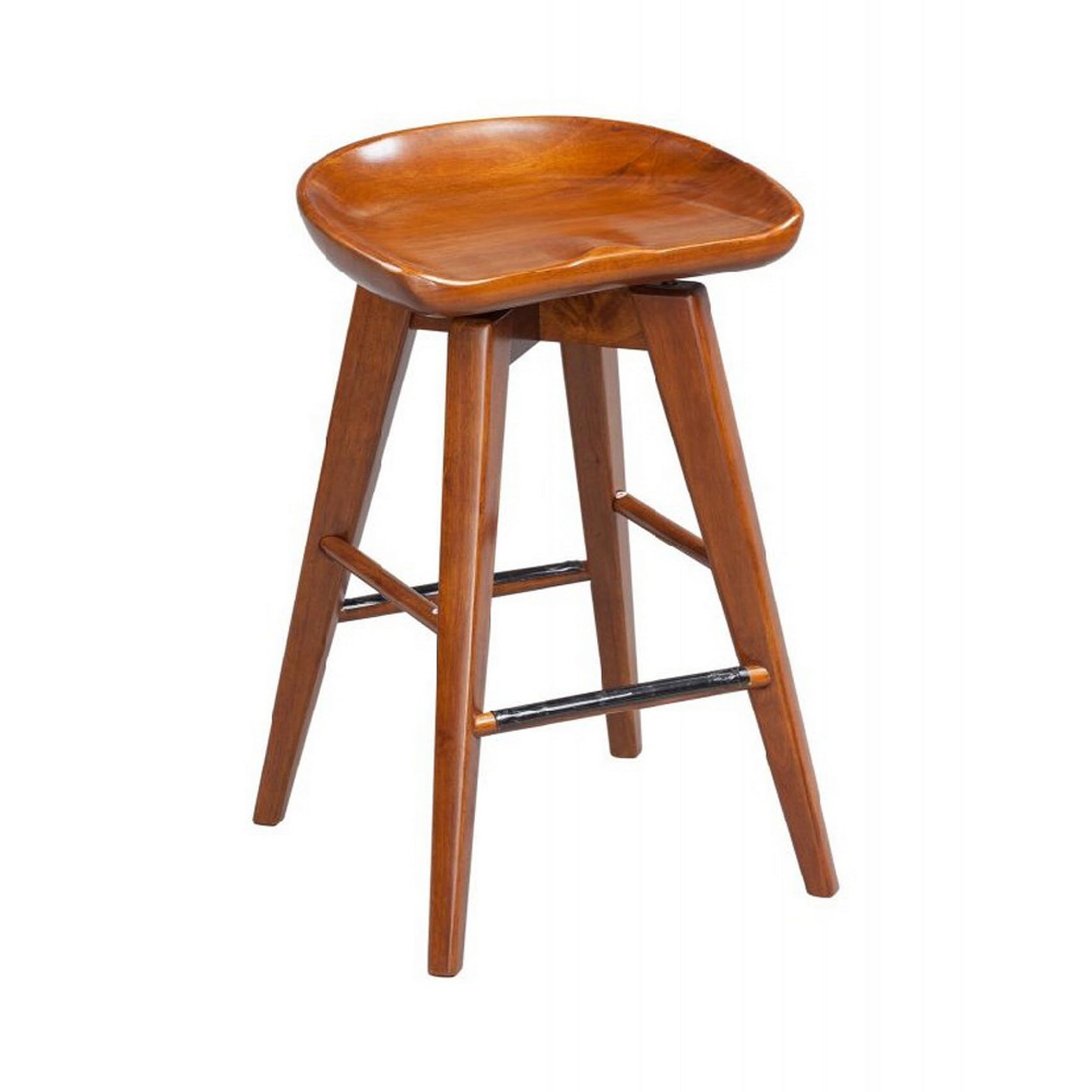 Benjara Contoured Seat Wooden Swivel Counter Stool With Angled Legs, Brown