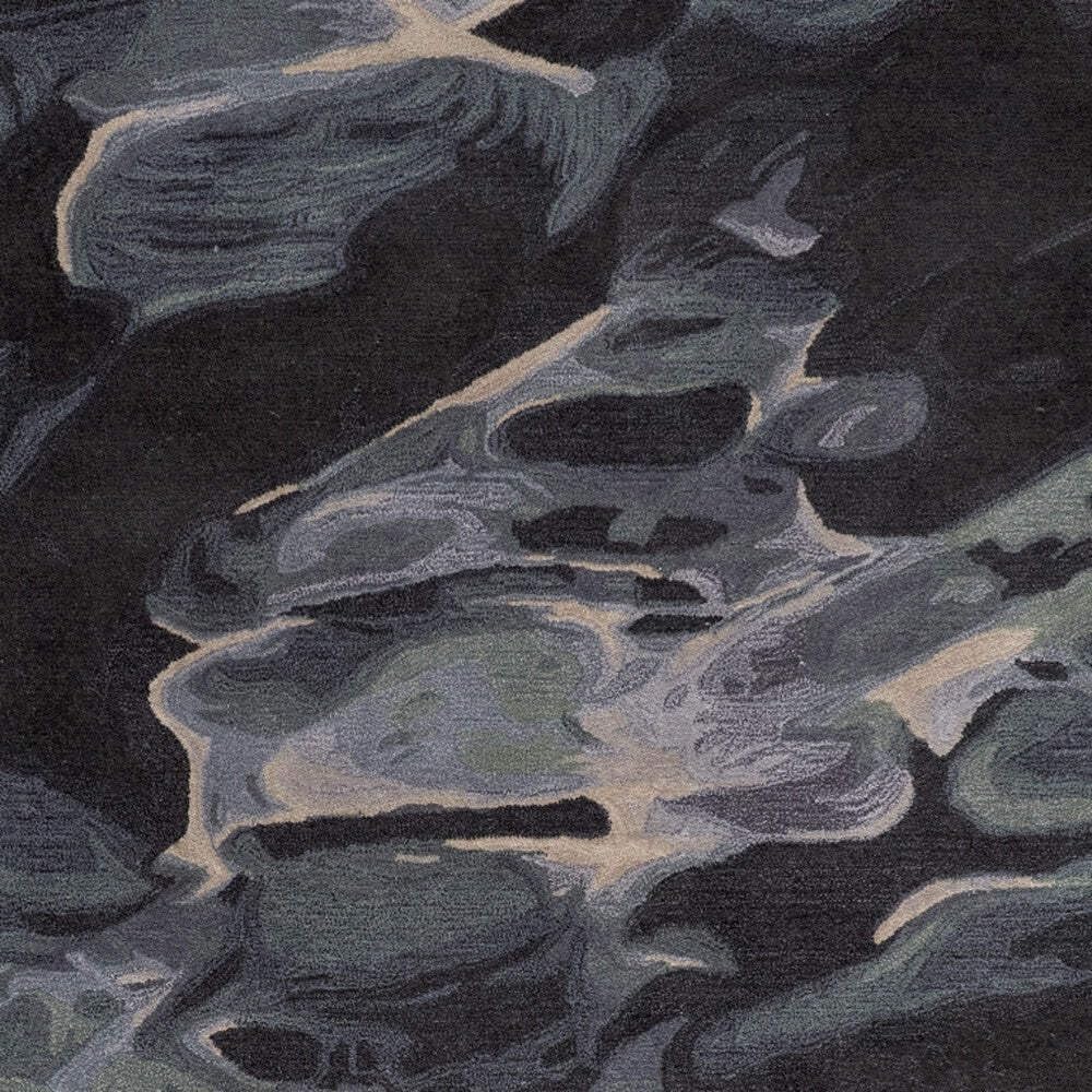 HomeRoots 512756 8 x 10 ft. Green Blue & Black Wool Abstract Hand Tufted Handmade Stain Resistant Rectangle Area Rug