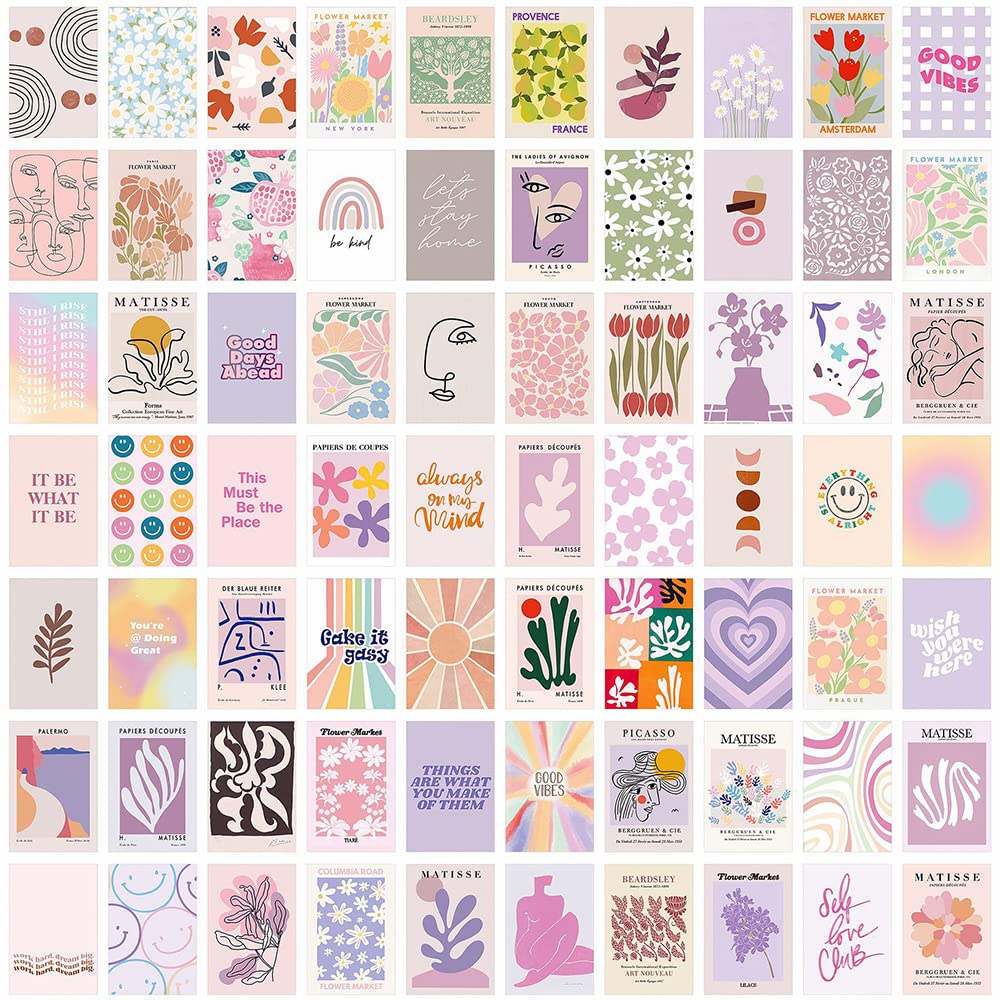 BOPART 70pcs Wall Collage Kit Aesthetic Picures, Danish Pastel Room Decor Aesthetic Collage Picture Wall Decor for Teen Girls Ro