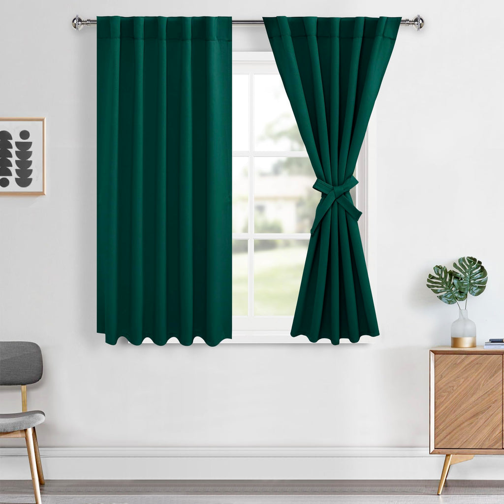 Hiasan Emerald Green Blackout Curtains 54 inch Long, Light Blocking Thermal Insulated Rod Pocket & Back Tab Christmas Drapes Sew