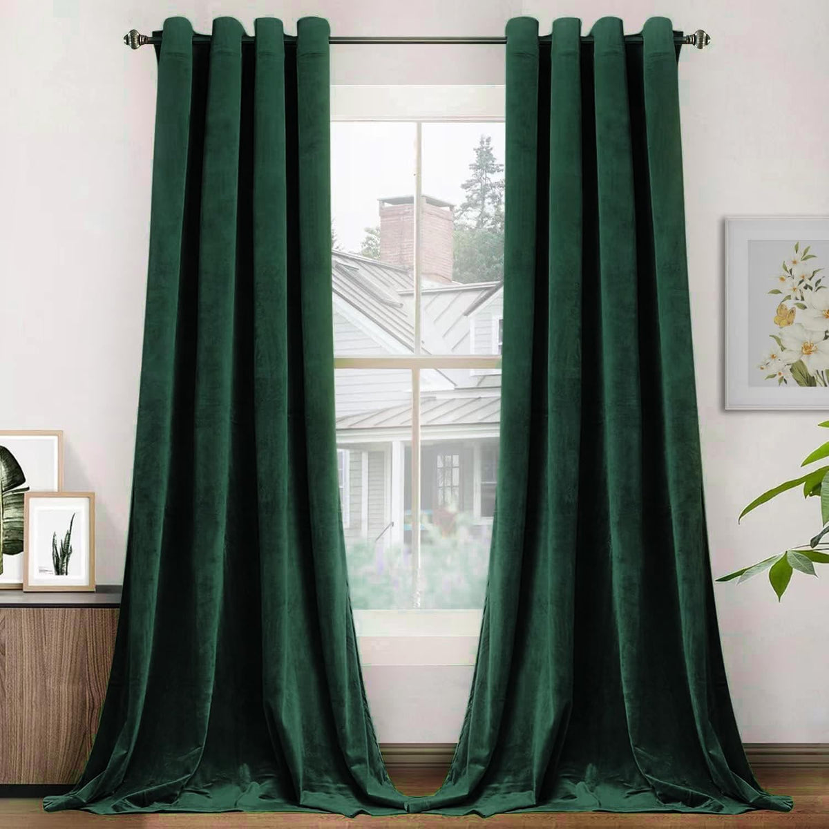 SMILETIME Emerald Green 96 in Long Velvet Curtains with Grommet, Thermal Insulated Super Soft Privacy Noise Reducing Light Filte