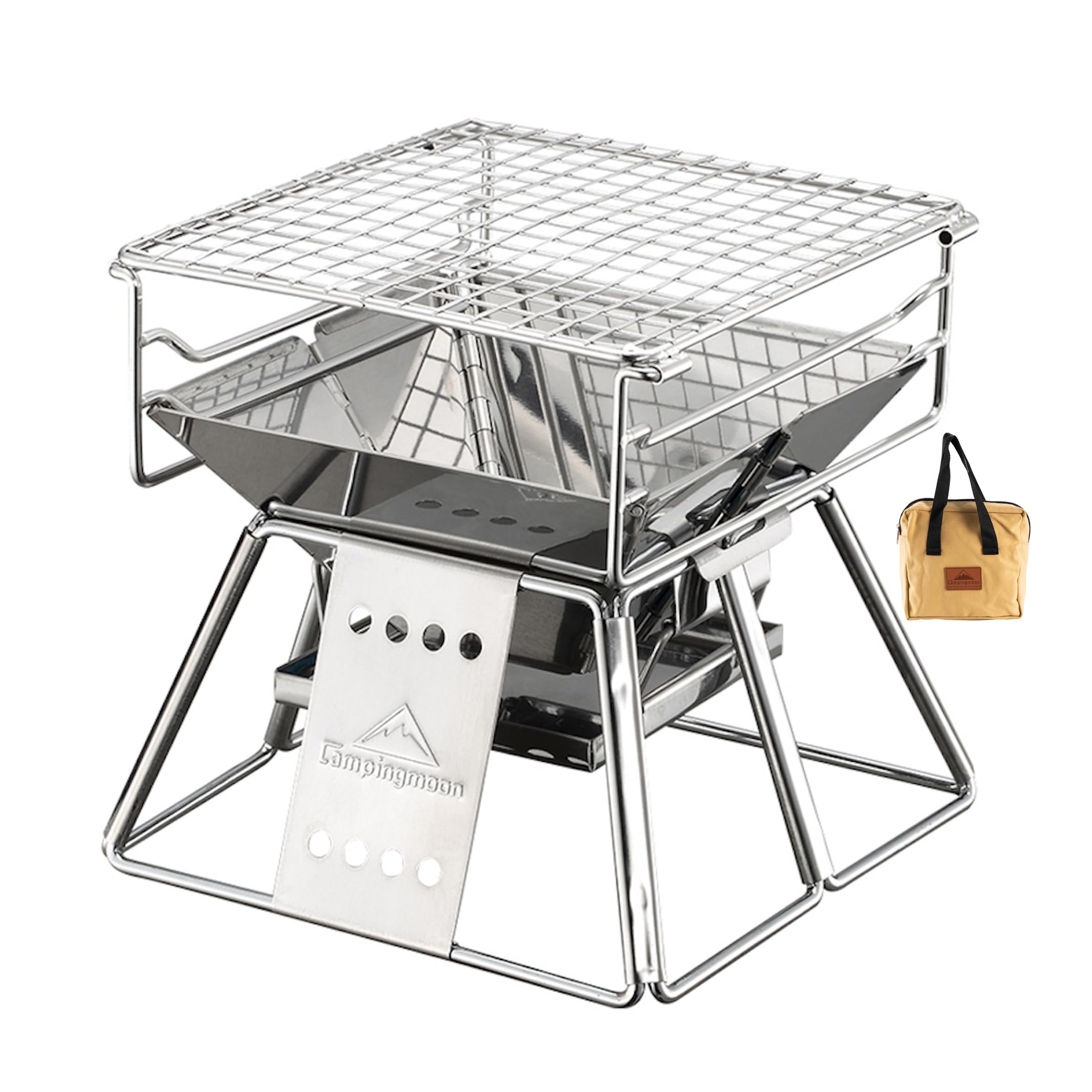 Campingmoon Small Size Stainless Steel Portable Tabletop Charcoal Grill With Carry Bag X-Mini