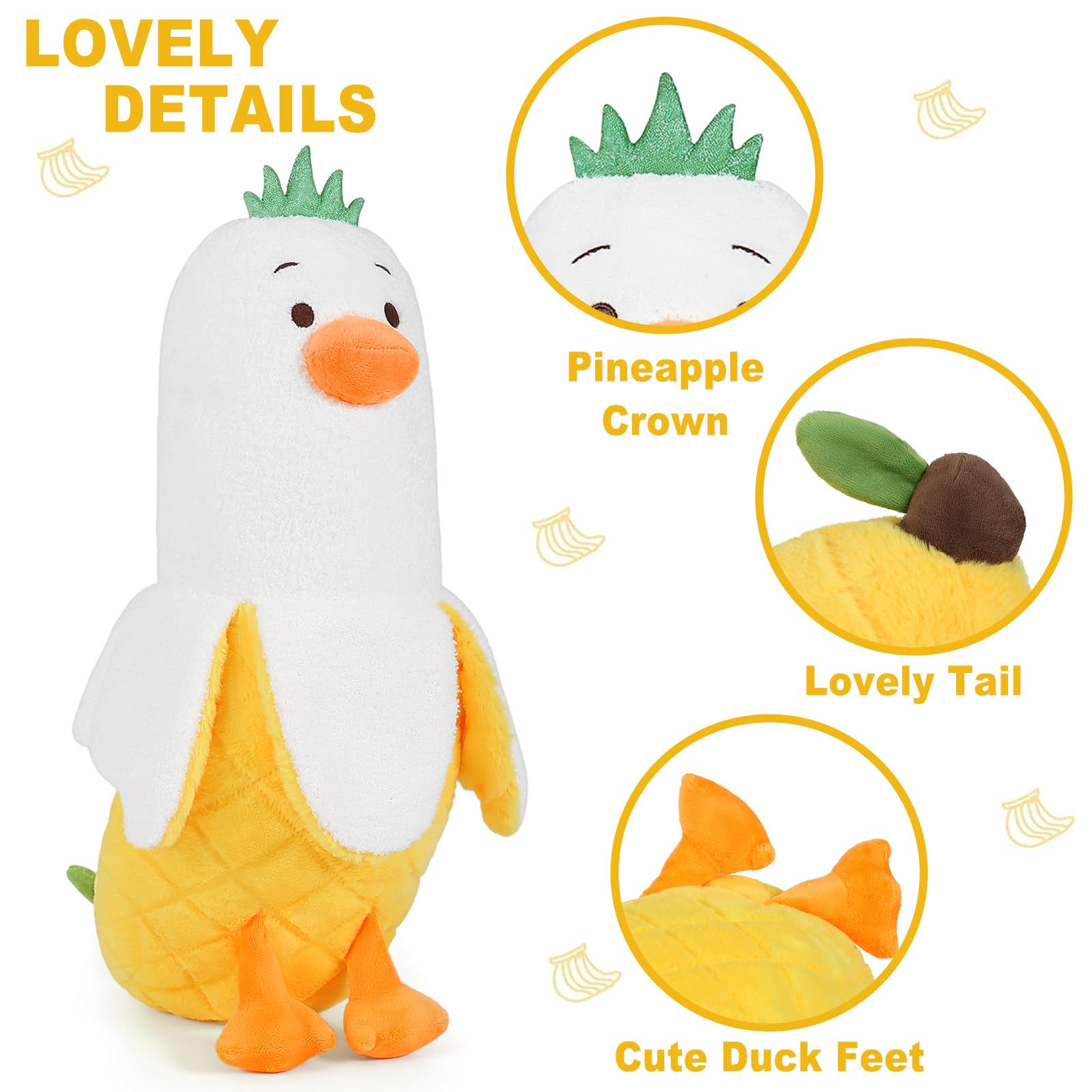 Peach Cat Pineapple Banana Duck Plush Pillow Duck Stuffed Animal Cute Fruit Plushie For Girls And Boys White 19.7'
