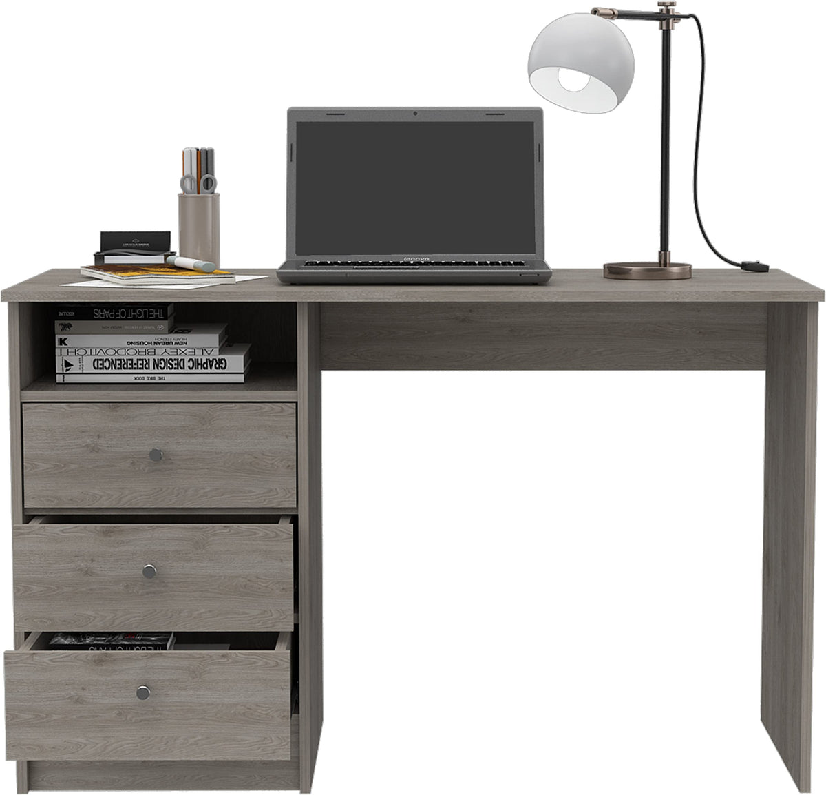 DEPOT E-SHOP Nemocon 3-Drawer Modern Computer Desk, Light Grey, 46.1&quot; W x 19.6&quot; D x 29.5&quot; H, Perfect for Home Office and Remote Learning