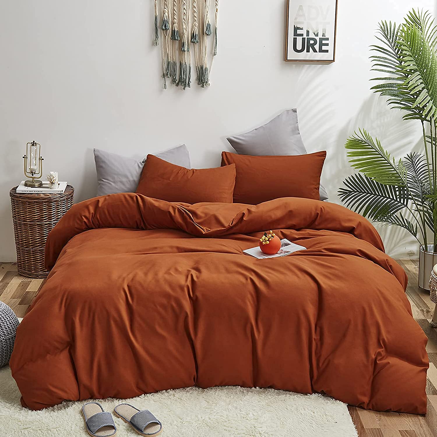 Houseri Burnt Orange Comforter Set Twin Kids Girls Boys 3 Pieces Terracotta Caramel Bedding Sets Rust Brown Comfy Soft Dusty Ora