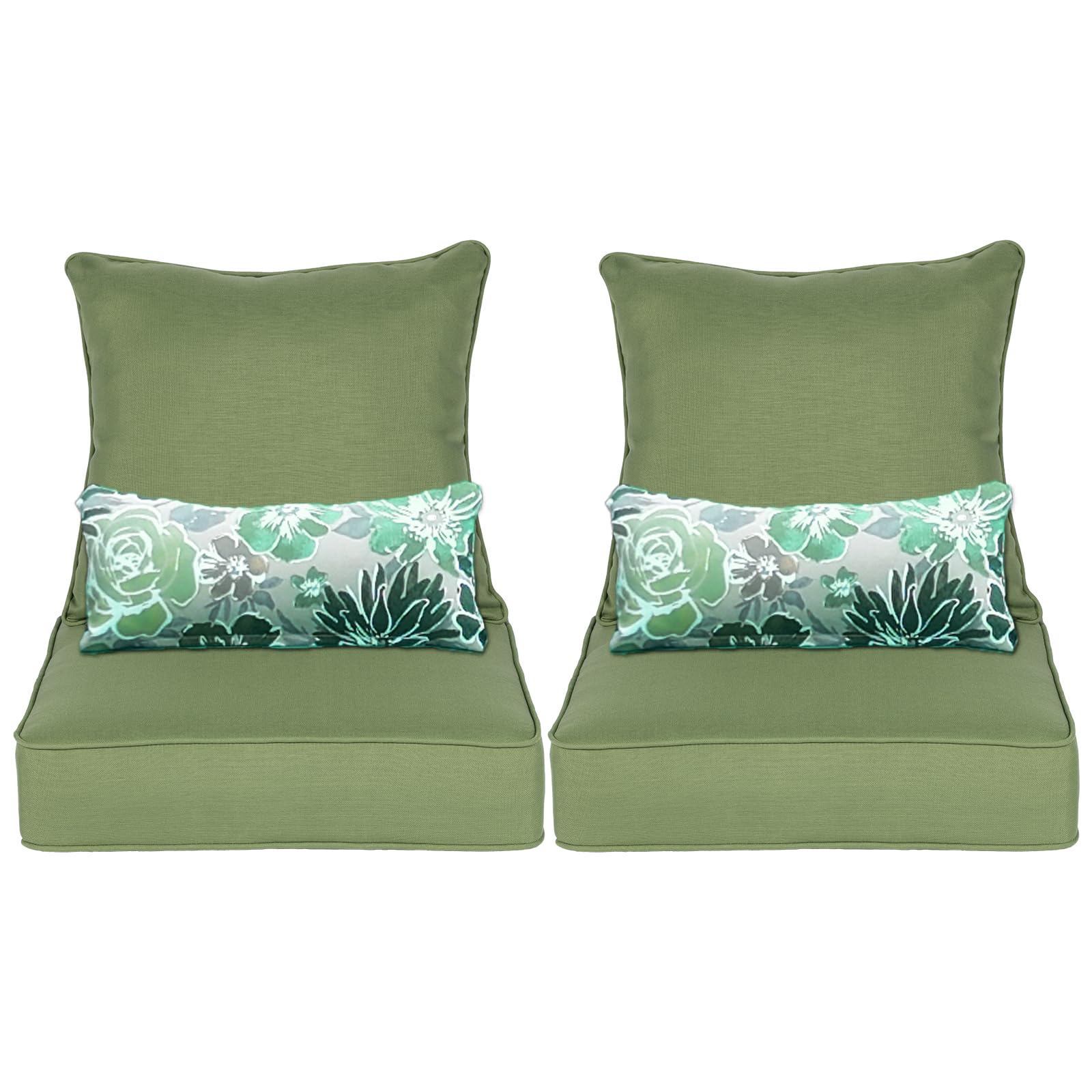 Aoodor 24' X 24' Outdoor Deep Seat Chair Cushion Set, Olefin Fabric Slipcovers With Sponge Foam, Green (Set Of 2 Seats, 2 Back