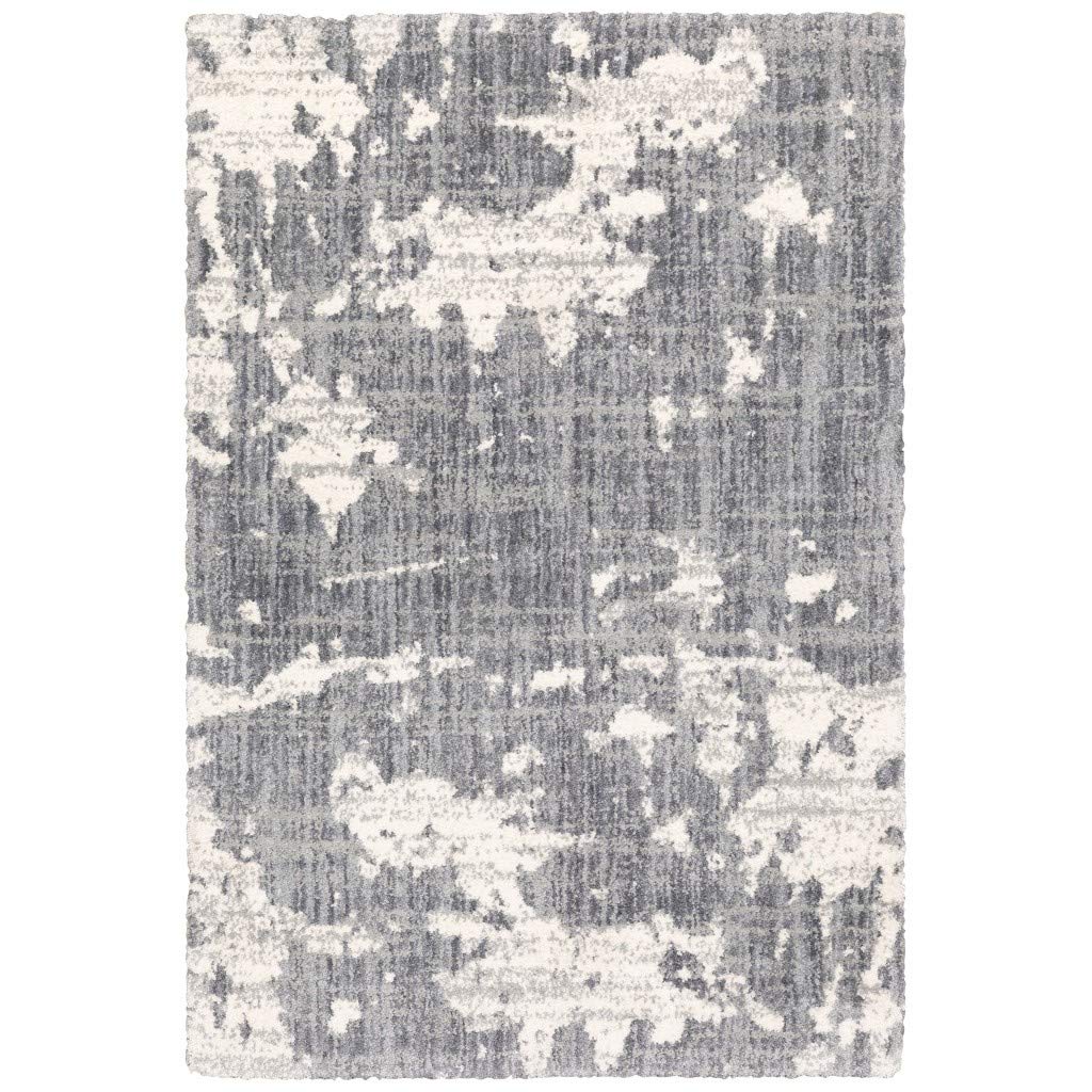 HomeRoots Polyester 7'x9' Grey and Ivory Grey Matter Area Rug