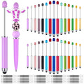 Resurhang 30 Pcs Plastic Beadable Pens 2 in 1 Stylus Bead Pens bulk with 30 Pcs Black Ink Refills for Rubber Touch Screen Handwr